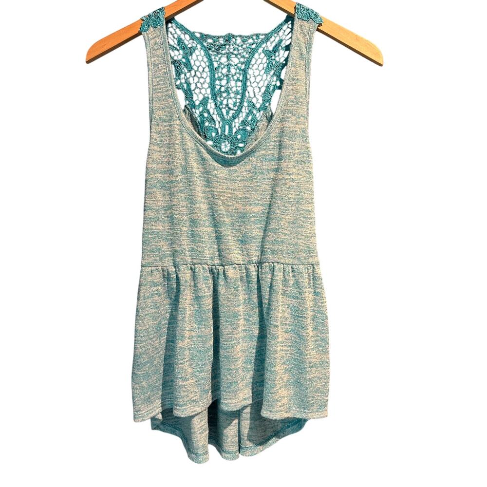 Eyeshadow size large Tank with crochet back Boho teal Soft Layering Casual